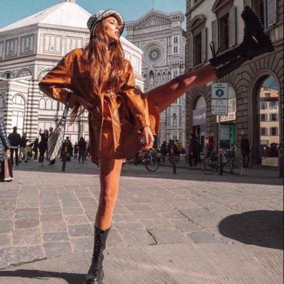 Zara Faux Leather Belted Overshirt Dress - Picture 2 of 16